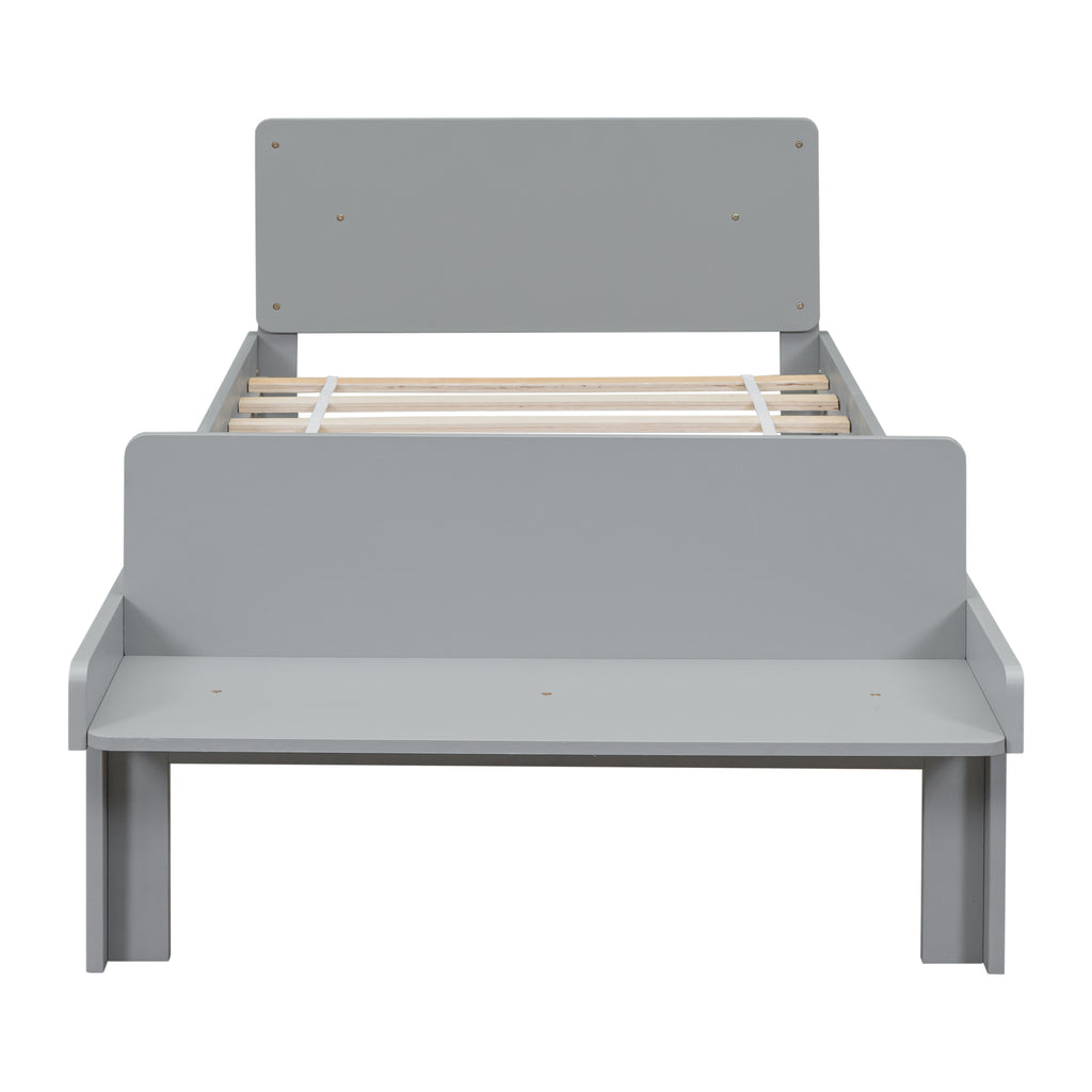 Twin Bed Frame with Footboard Bench,Grey