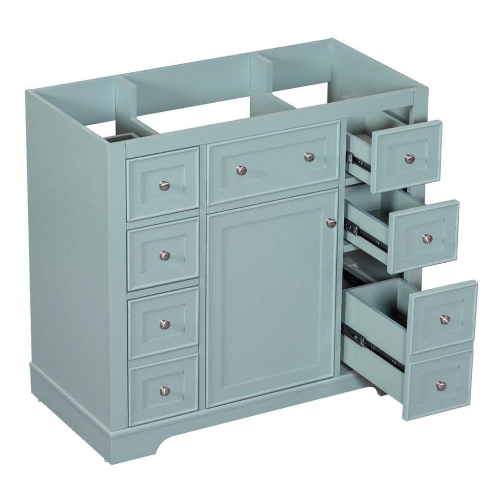 Leoglint 36" Bathroom Vanity without Sink, Cabinet Base Only, One Cabinet and Six Drawers, Green