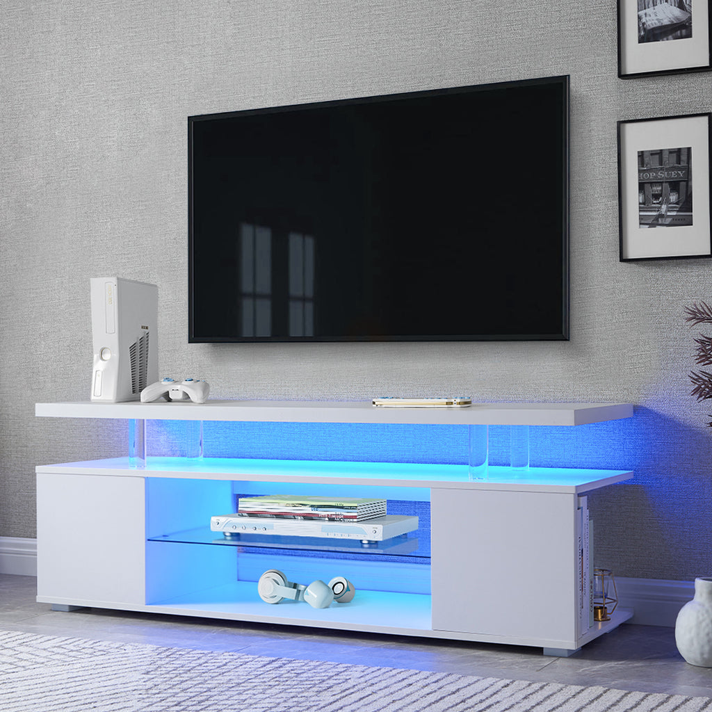 Leoglint TV Stand for 65 Inch TV LED Gaming Entertainment Center Media Storage Console Table with Large Side Cabinet for Living Room( White)