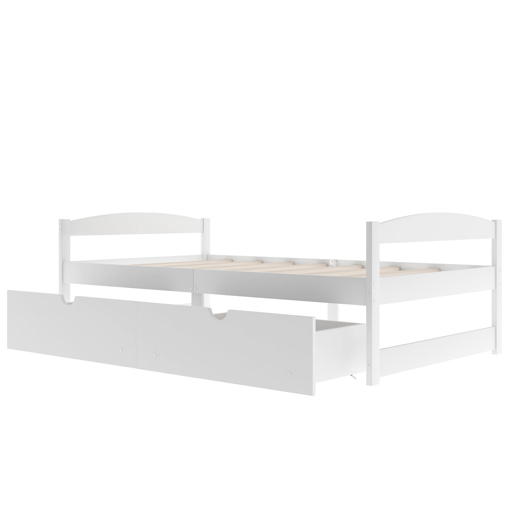 Leoglint Twin size platform bed frame, with two drawers, white