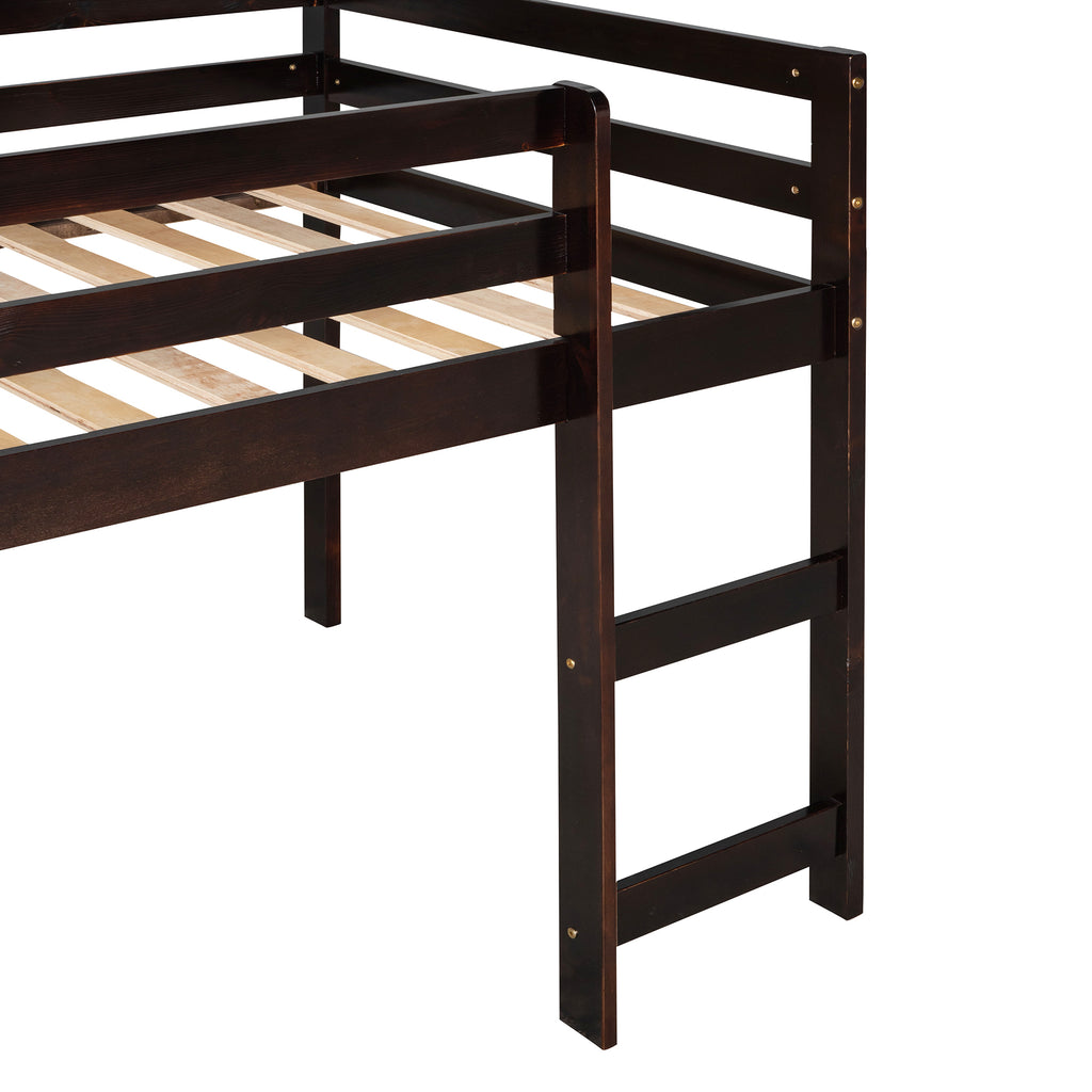 Leoglint Loft Bed Frame with Slide, Multifunctional Design, Twin (Espresso)(OLD SKU: WF191904AAP)