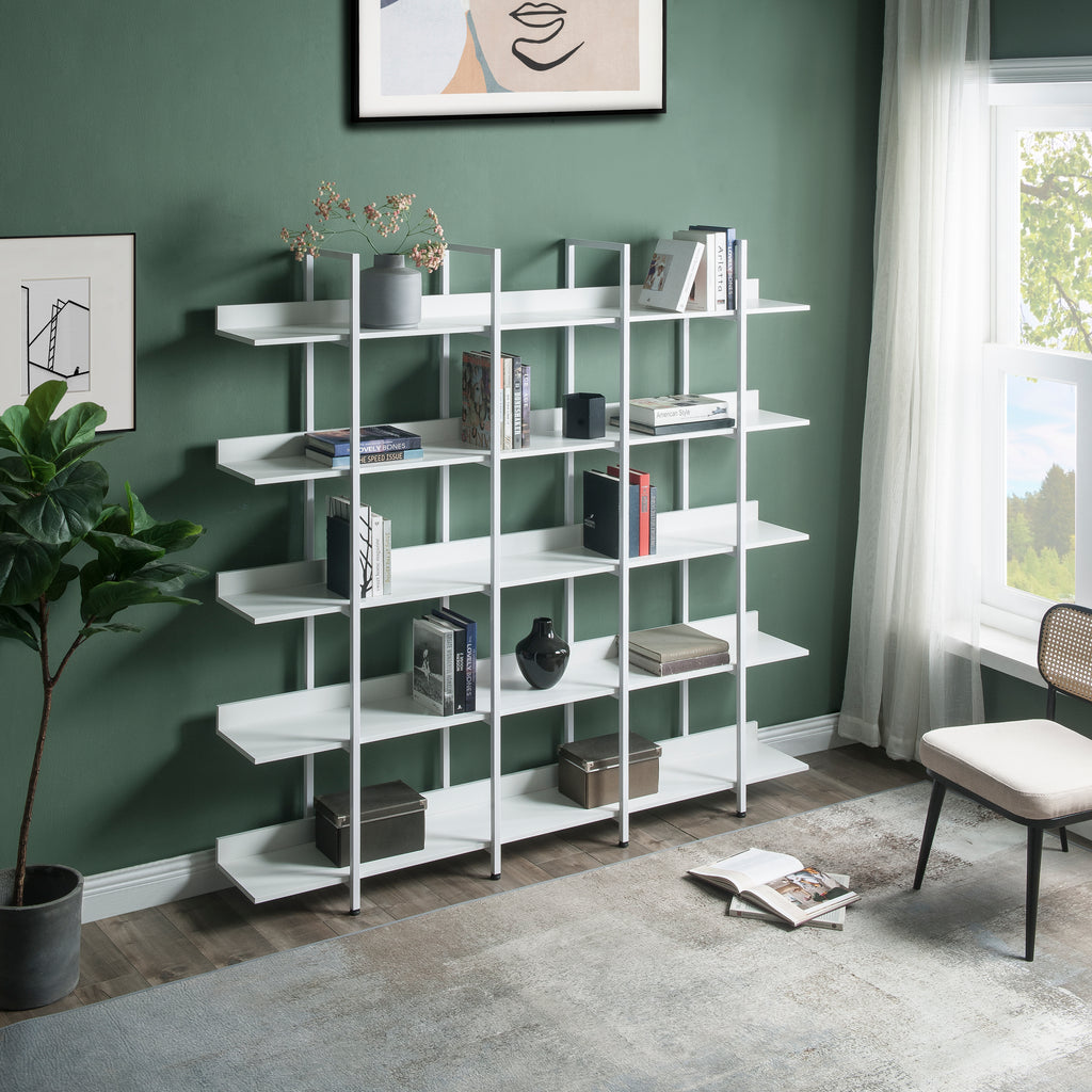 Leoglint [VIDEO] 5 Tier Bookcase Home Office Open Bookshelf, Vintage Industrial Style Shelf with Metal Frame, MDF Board