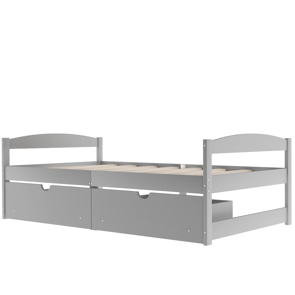 Leoglint Twin size platform bed frame, with two drawers, gray