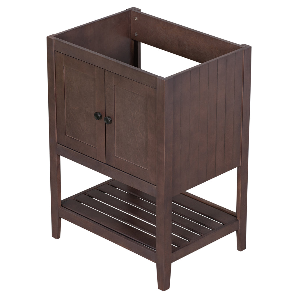 Leoglint 24" Bathroom Vanity Base Only, Soild Wood Frame, Bathroom Storage Cabinet with Doors and Open Shelf, Brown