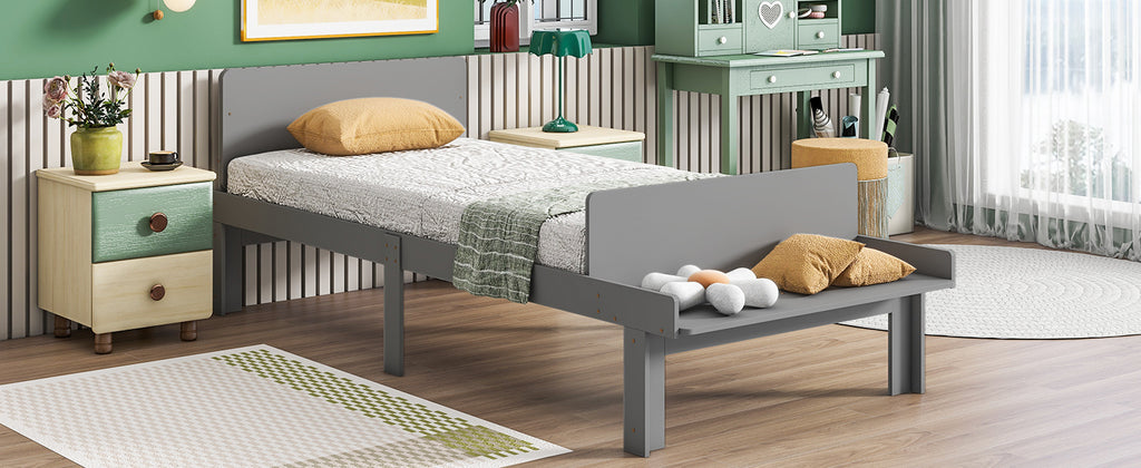 Twin Bed Frame with Footboard Bench,Grey