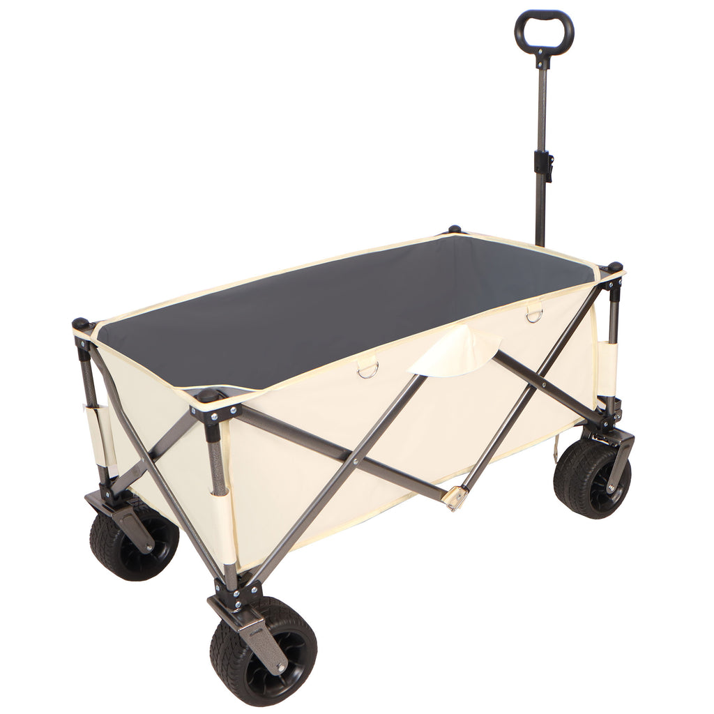 Leoglint Garden cart Folding Wagon, Heavy Duty Utility Beach Wagon Cart for Sand with Big Wheels, Adjustable Handle&Drink Holders for Shopping, Camping,Garden and Outdoor