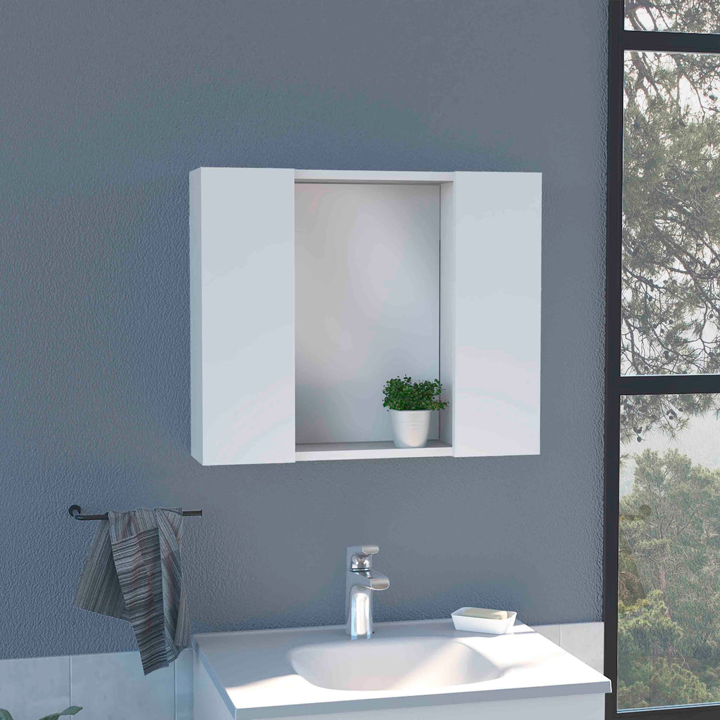 Leoglint Artemisa Medicine Cabinet, Double Door, Mirror, One External Shelf  -White