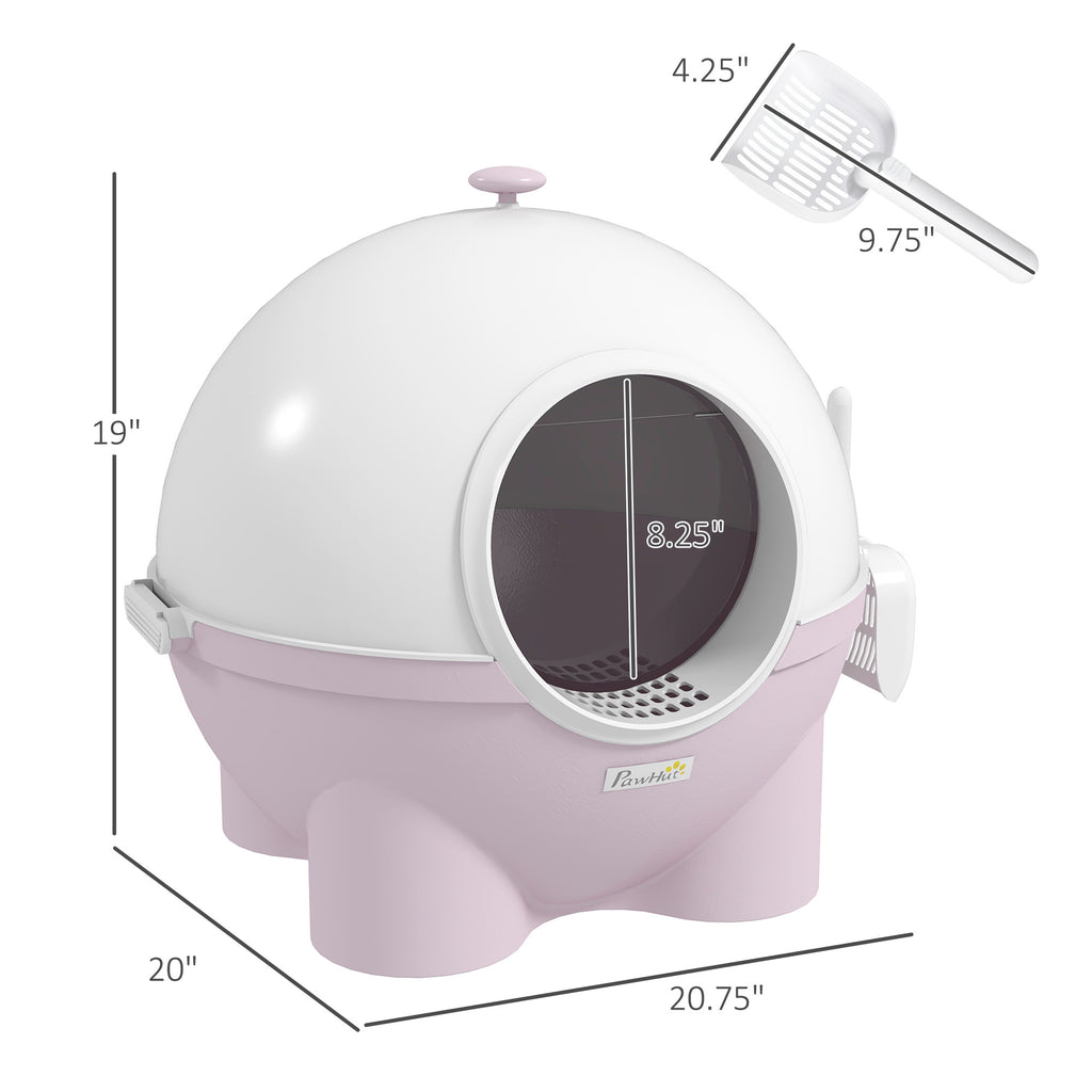 Leoglint Hooded Cat Litter Box, Large Kitty Litter Pan with Lid, Scoop, Leaking Sand Pedal, Top Handle, Light Pink