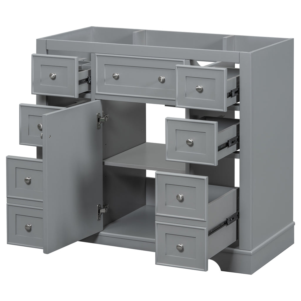 Leoglint 36" Bathroom Vanity without Sink, Cabinet Base Only, One Cabinet and Six Drawers, Grey