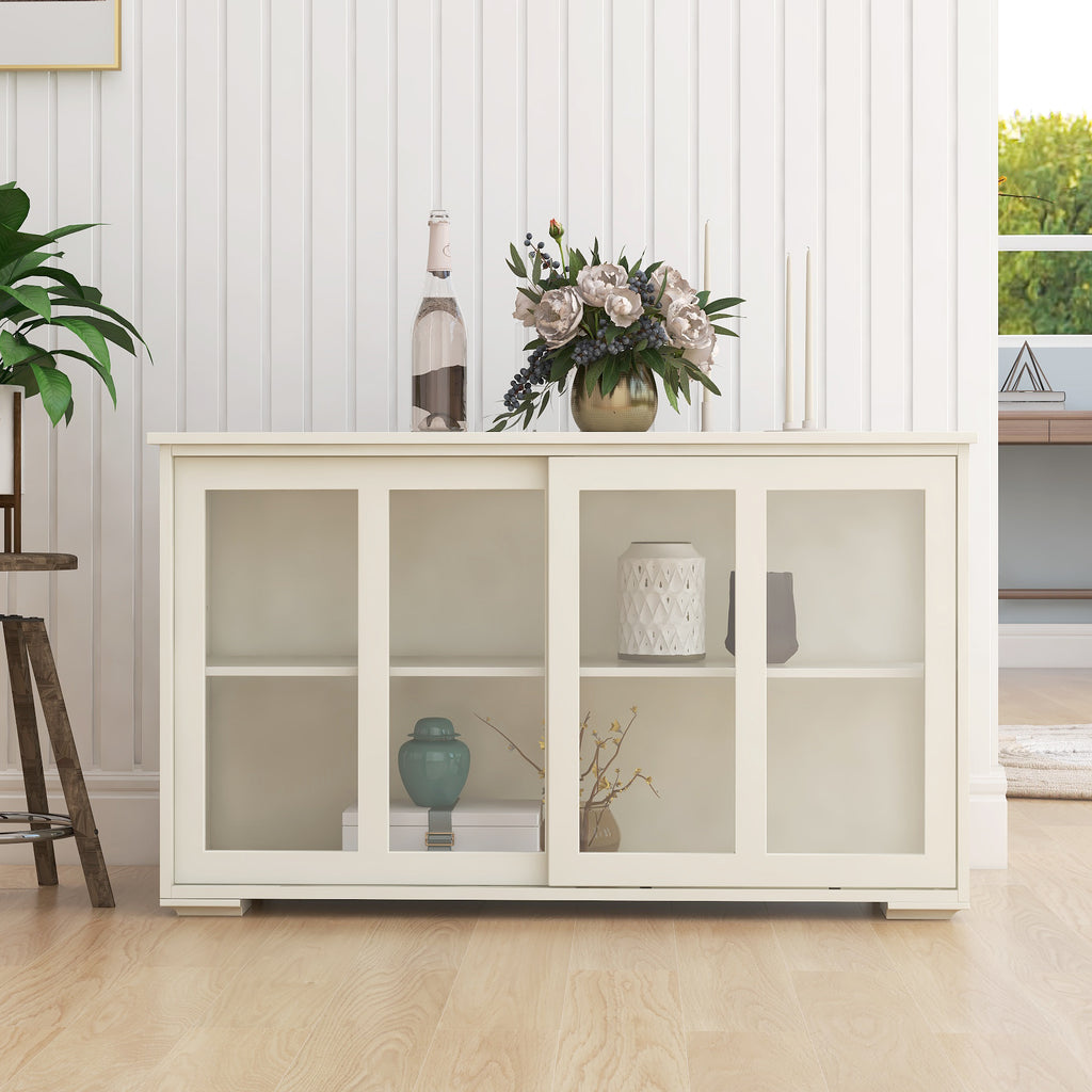 Leoglint Sideboard Kitchen Storage Stand Cupboard With Glass Door-White