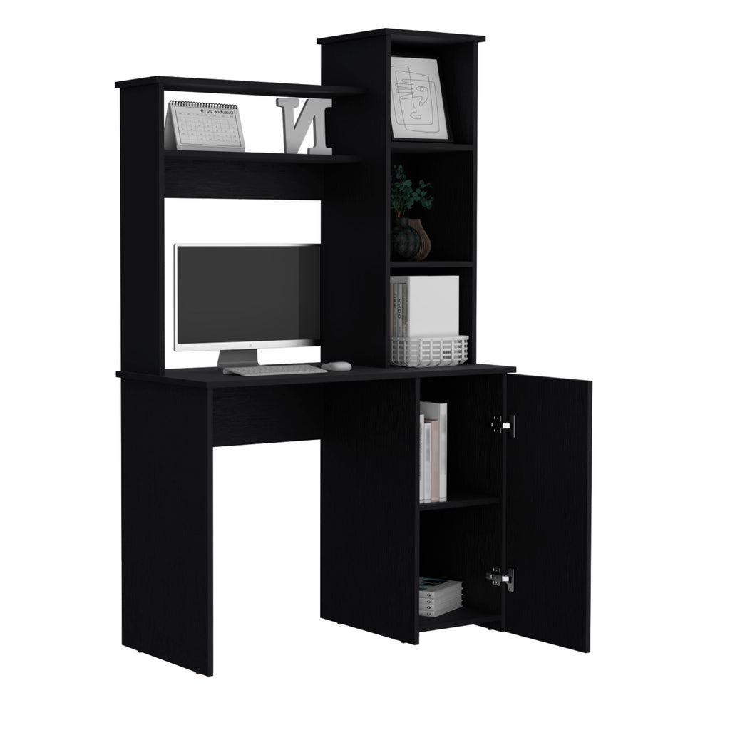 Leoglint Carson Computer Office Desk with Hutch, Single Door Cabinet, Expansive Work Surface and 3-Tier Storage Shelves