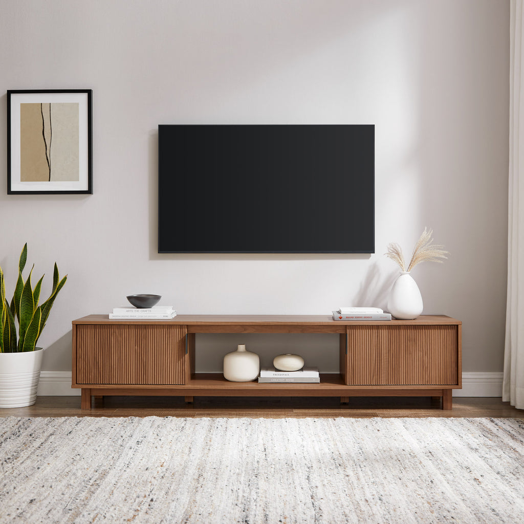 Leoglint Modern Fluted-Door Minimalist TV Stand for TVs up to 80 inches – Mocha