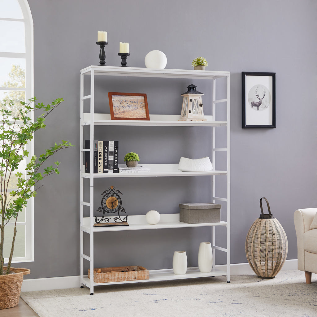 Leoglint [VIDEO] 5-Tier Home Office Bookcase Open Bookshelf Storage Large 5 Shelf Bookshelf Furniture with Metal Frame, White