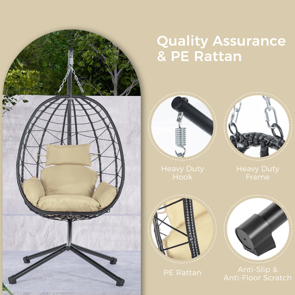 Leoglint Egg Outdoor Chair with Stand Indoor Outdoor Swing Chair Patio Wicker Hanging Egg Chair Hanging Basket Chair Hammock Chair with Stand for Bedroom Living Room Balcony