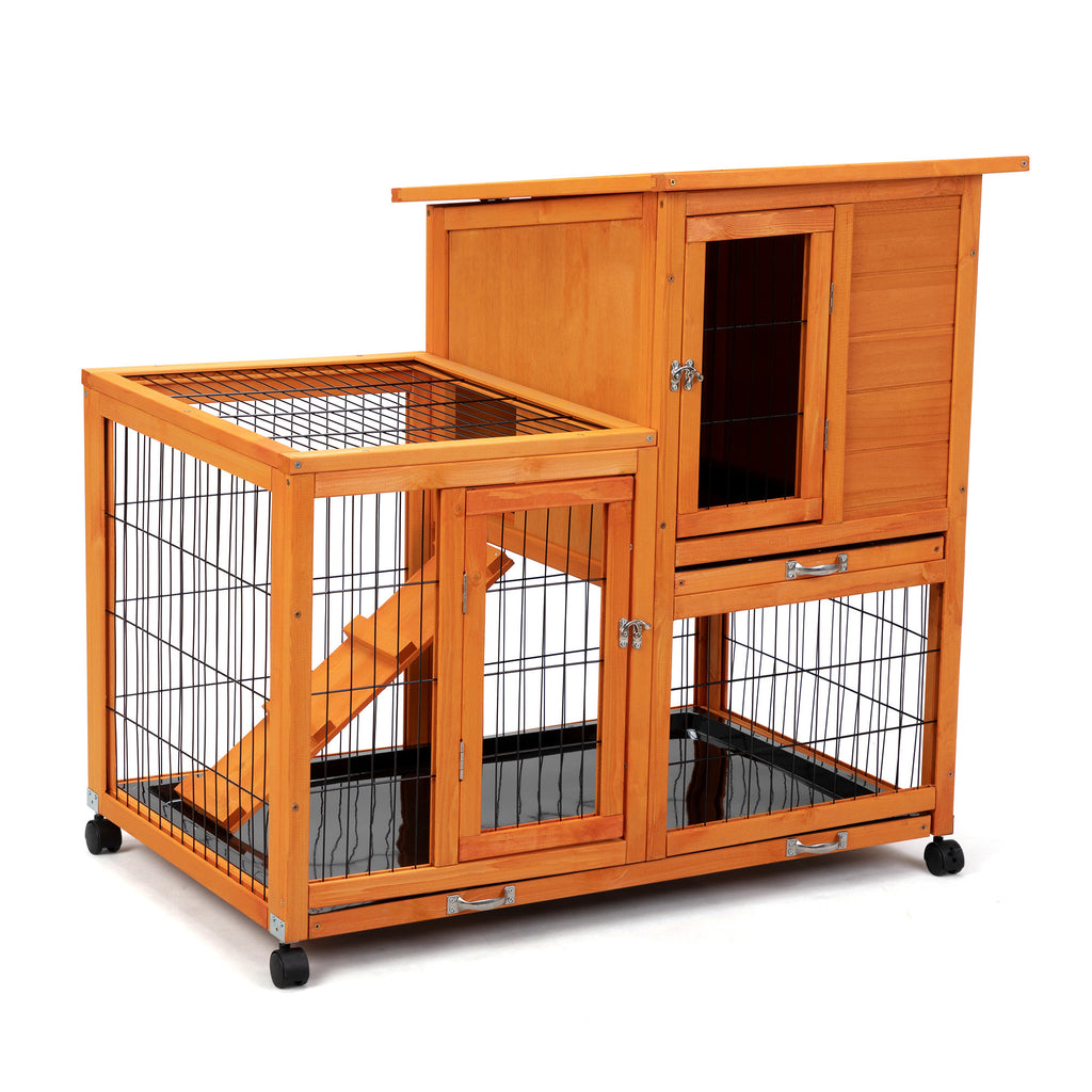 Leoglint Detachable Rabbit Hutch with Removable Tray and Rolling Casters, Orange