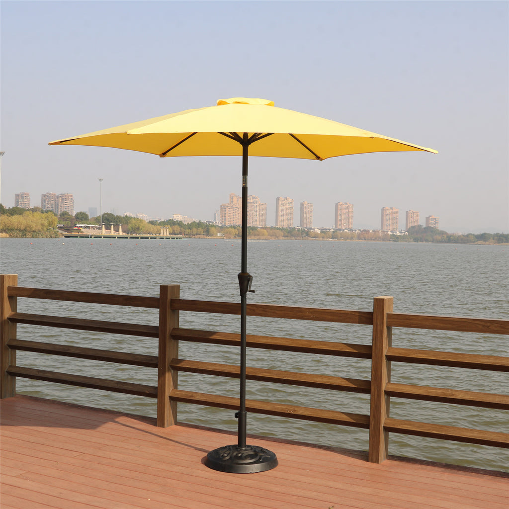 Leoglint 8.8 feet Aluminum Patio Outdoor Umbrella, Patio Umbrella, Market Umbrella with 33 pounds Round Resin Umbrella Base, Push Button Tilt and Crank lift, Yellow