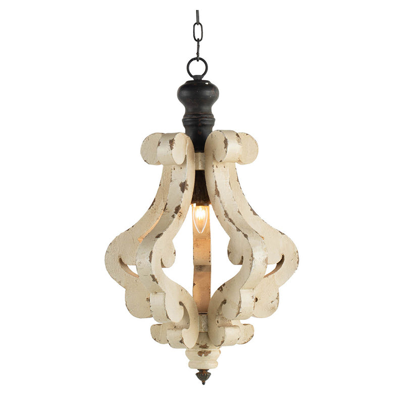 Leoglint Pendant Farmhouse Chandeliar, Distressed White Pendant French Country Wood Chandelier for Living Room Foyer, Bulb Not Included