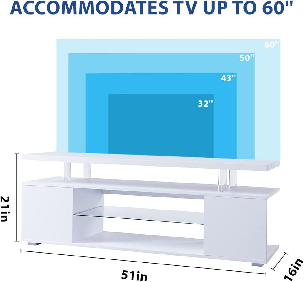 Leoglint TV Stand for 65 Inch TV LED Gaming Entertainment Center Media Storage Console Table with Large Side Cabinet for Living Room( White)