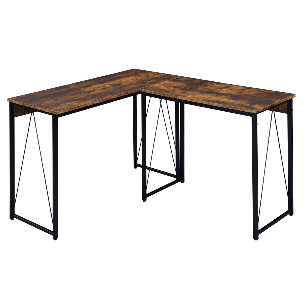 Leoglint Weathered Oak and Black 47.5" Writing Office Desk with Metal Sled Base