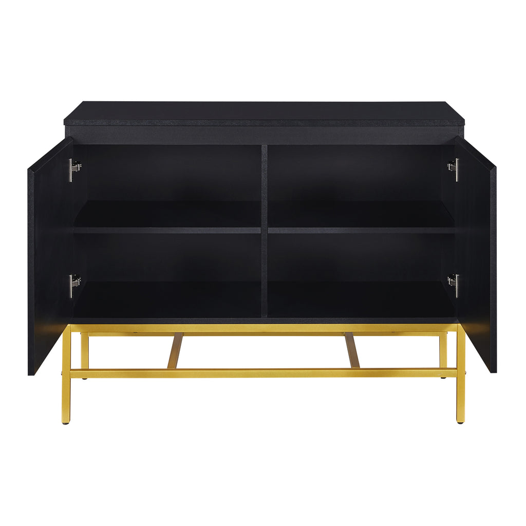 Leoglint TREXM Minimalist & Luxury Cabinet Two Door Sideboard with Gold Metal Legs for Living Room, Dining Room (Black)