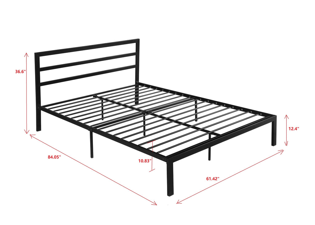 Queen Size Metal Bed Frame with Headboard Black