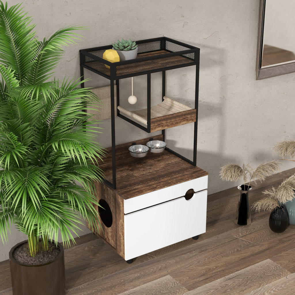 Leoglint Cat Litter Box Enclosures with Cat Tree Tower, Cat Furniture ,Cat Cabinet