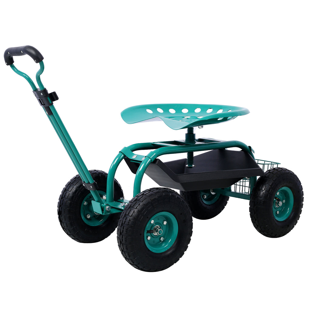 Leoglint Rolling Garden Scooter Garden Cart Seat with Wheels and Tool Tray, 360 Swivel Seat,Green