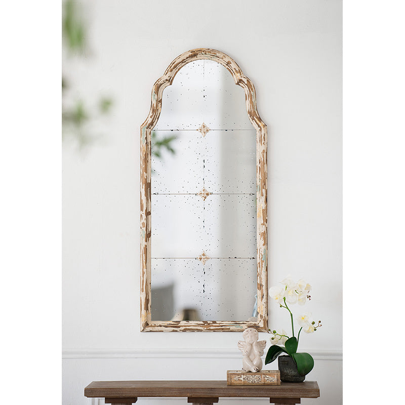 Leoglint 22" x 48" Large Cream & Gold Framed Wall Mirror, Wood Arched Mirror with Decorative Window Look for Living Room, Bathroom, Entryway