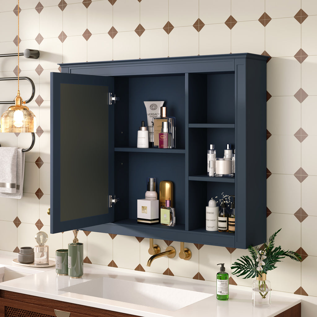 Leoglint 35'' x 27.5'' Medicine Cabinet, Wall Mounted Bathroom Storage Cabinet, Modern Bathroom Wall Cabinet with Mirror, Mirror Cabinet with 6 Open Shelves (Not Include Bathroom Vanity )