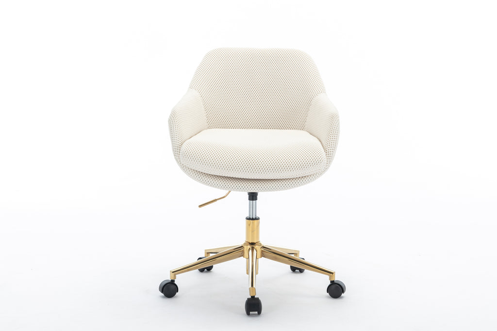 Leoglint 046-Mesh Fabric Home Office Chair 360°Swivel Adjustable Height With Gold Metal Base,Beige