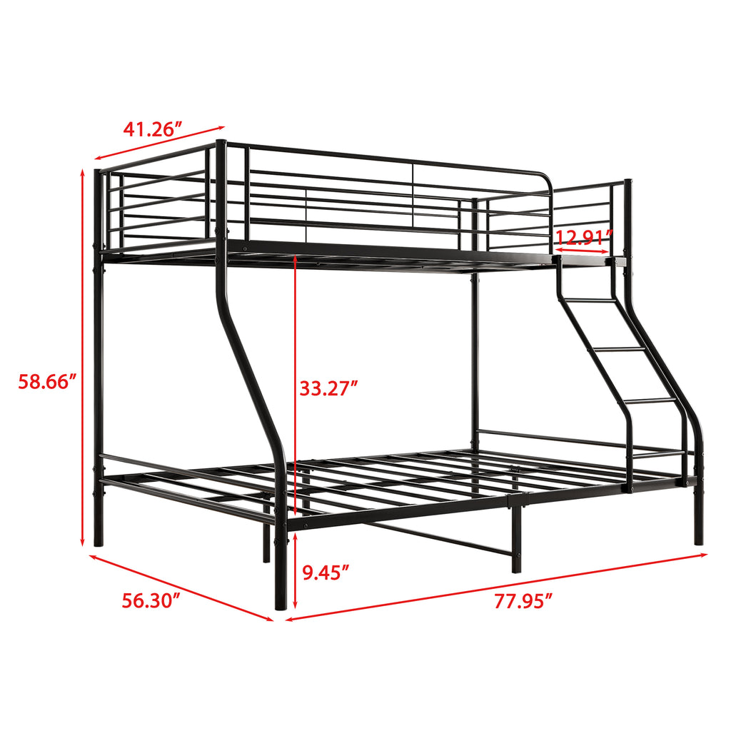 Leoglint Heavy Duty Twin-Over-Full Metal Bunk Bed, Easy Assembly with Enhanced Upper-Level Guardrail, Black