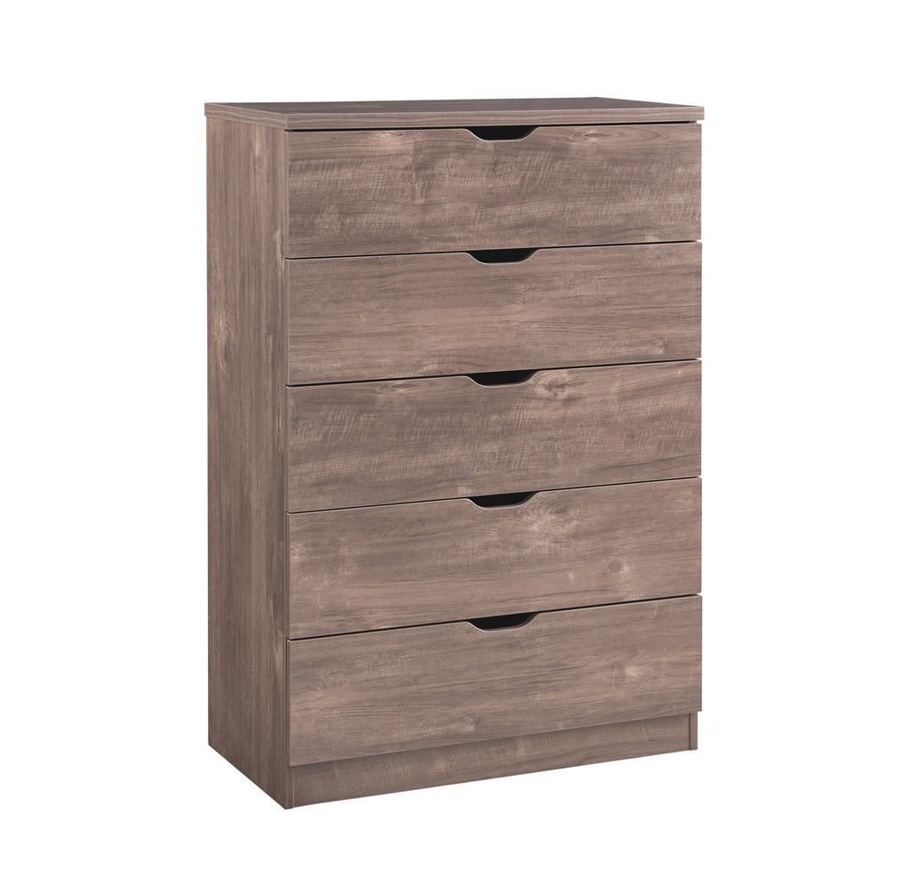 Leoglint Modern five drawer chest,clothes and storage chest cabinet with cutout handles in Hazelnut color