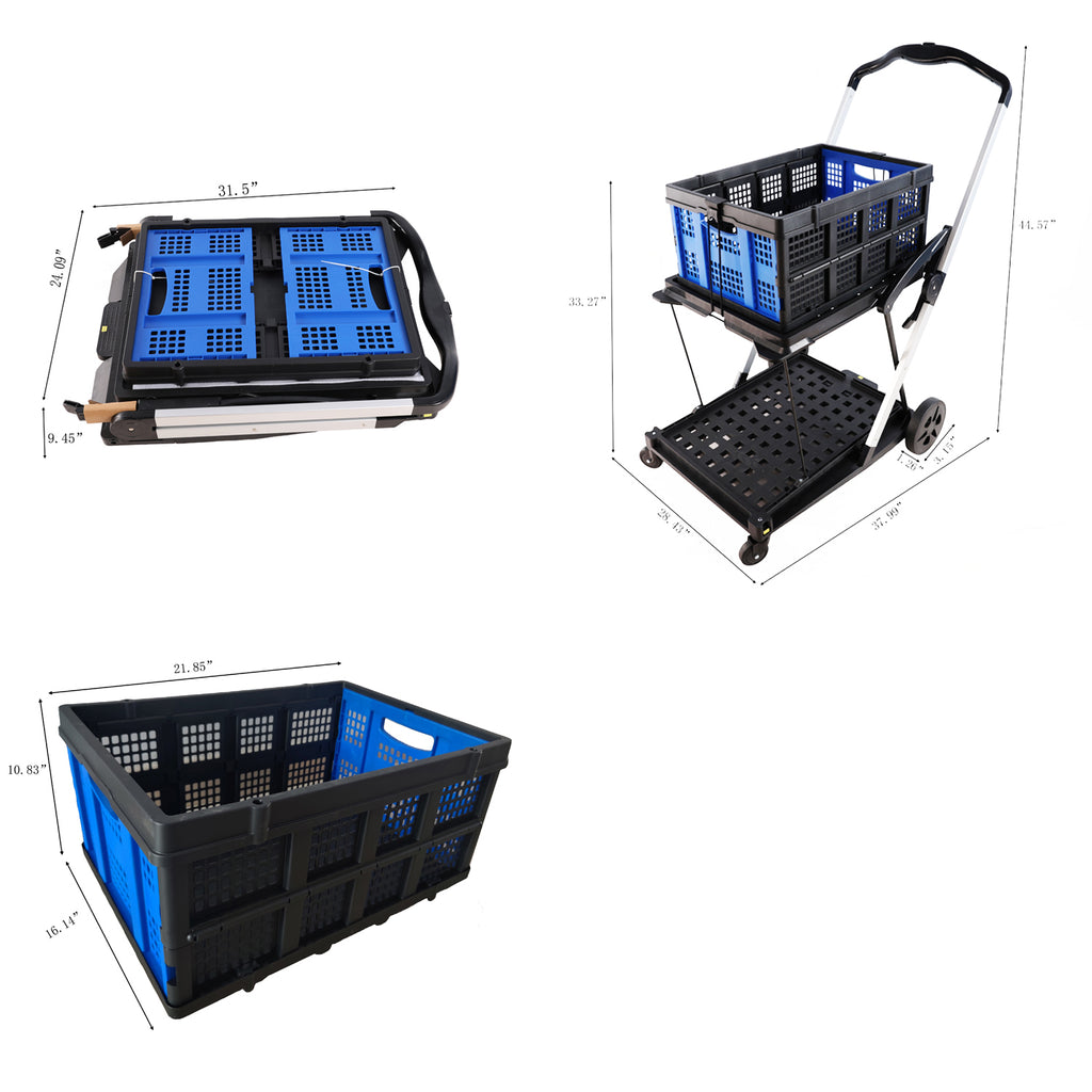 Leoglint Garden cart Folding service cart with wheels double-decker, shopping, library, office warehouse moving carts