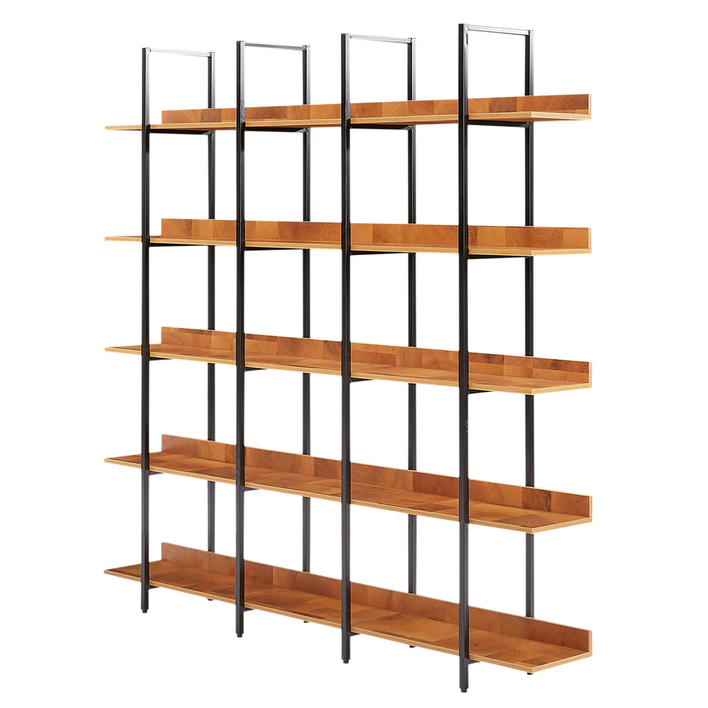 Leoglint 5 Tier Bookcase Home Office Open Bookshelf, Vintage Industrial Style Shelf, MDF Board, Black Metal Frame, Brown