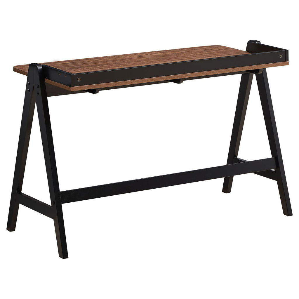 Leoglint Walnut and Black Writing Office Desk with USB Ports