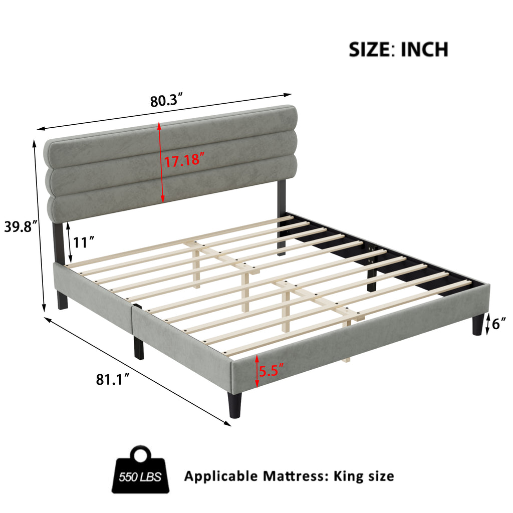 Leoglint King Bed Frame with Headboard,Sturdy Platform Bed with Wooden Slats Support,No Box Spring,Mattress Foundation,Easy Assembly