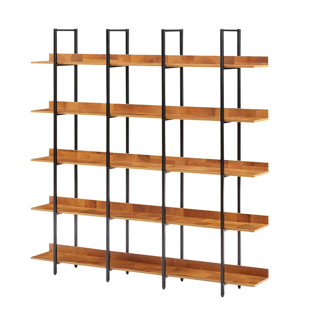 Leoglint 5 Tier Bookcase Home Office Open Bookshelf, Vintage Industrial Style Shelf, MDF Board, Black Metal Frame, Brown