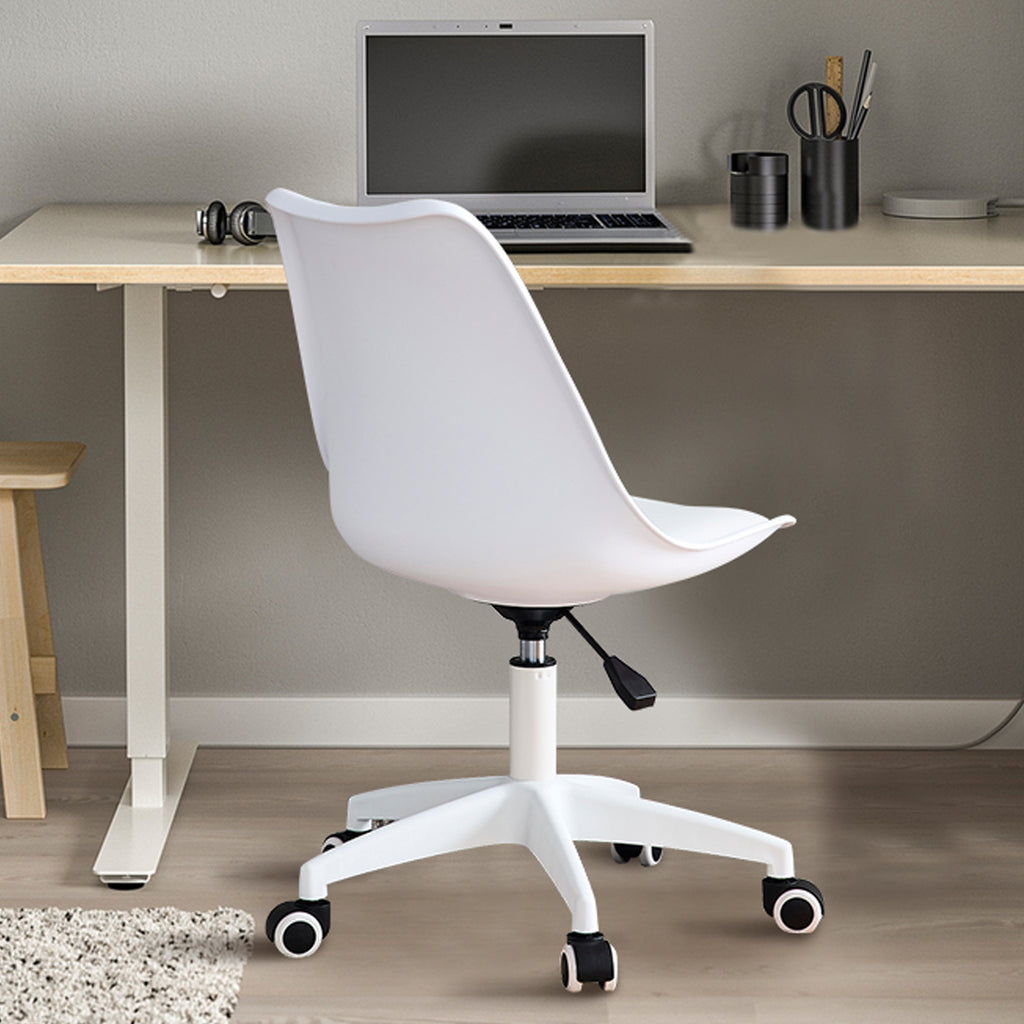 Leoglint Modern Home Office Chairs, Adjustable 360 °Swivel  Chair Engineering  Plastic Armless Swivel Computer  Chair With Wheels for Living Room, Bed Room Office Hotel Dining Room and White.