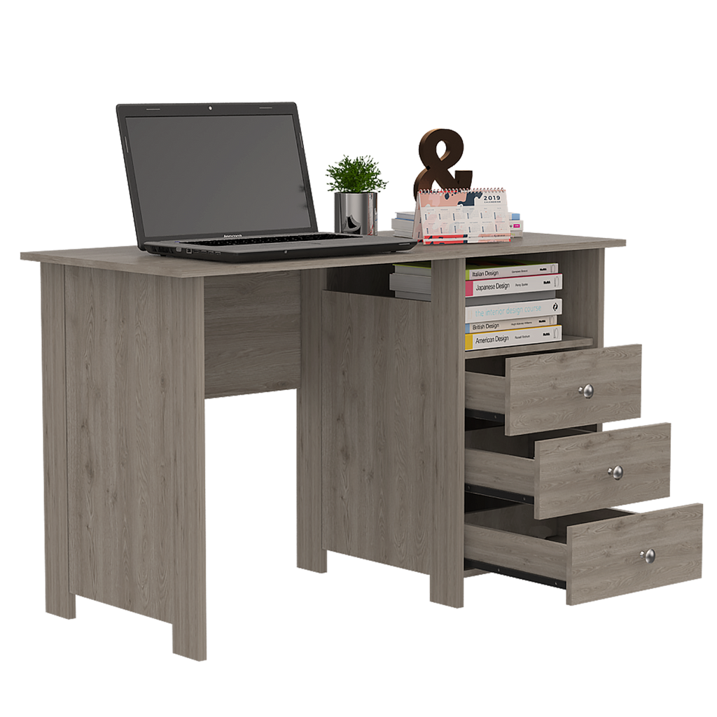 Leoglint Bianco Writing Computer Desk, Three Drawers, One Shelf