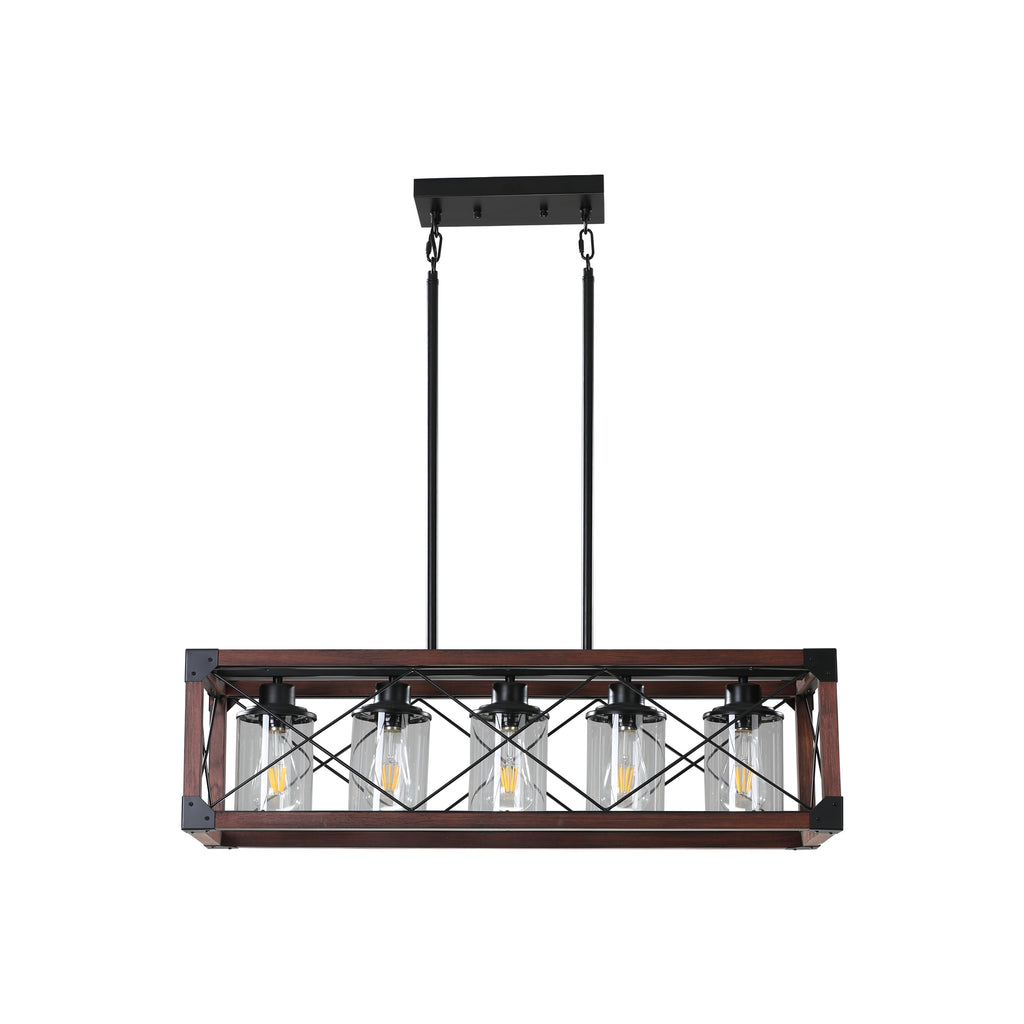 Leoglint Pendant 5-Light Retro Farmhouse Chandelier For Kitchen, Living room, Dining room Red and Black(No Bulbs)