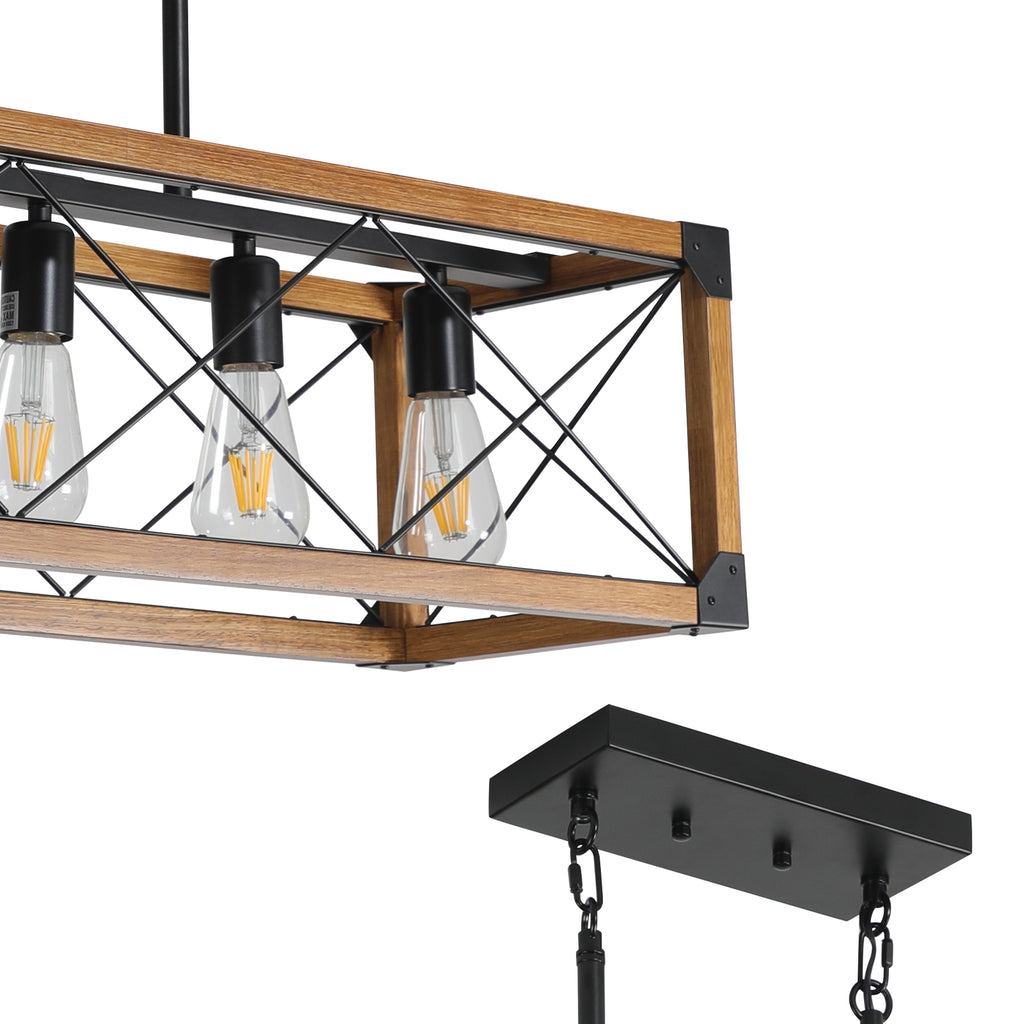 Leoglint Pendant 5-Light Retro Farmhouse Chandelier For Kitchen, Living room, Dining room Walnut(No Bulbs)