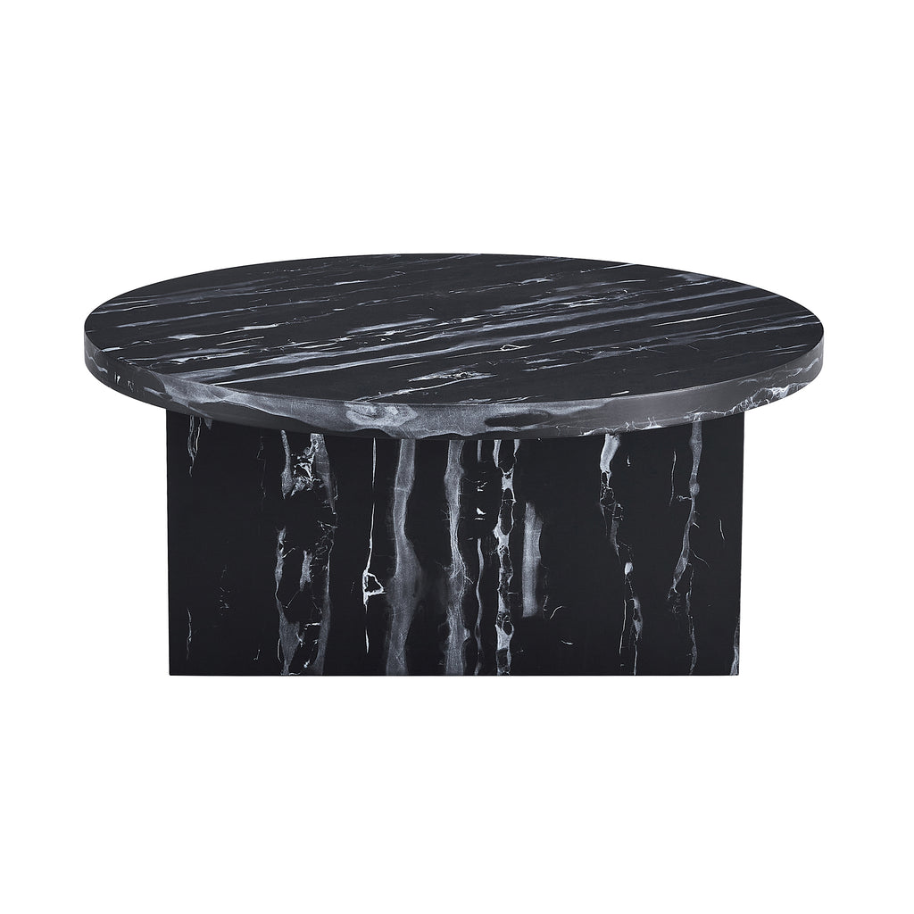 Leoglint Black MDF material circular coffee table with texture, 31.4 inch black middle table, modern tea table, suitable for small spaces, living room.