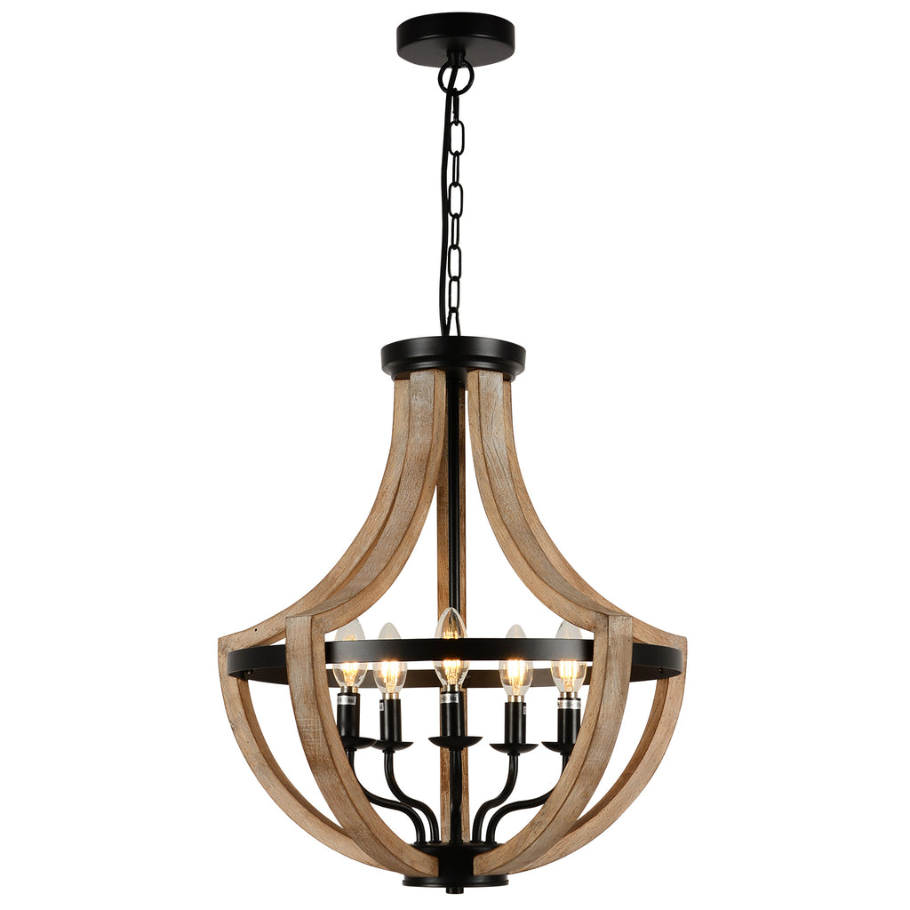 Leoglint Pendant 19" Farmhouse Wood Chandelier Light Fixtures