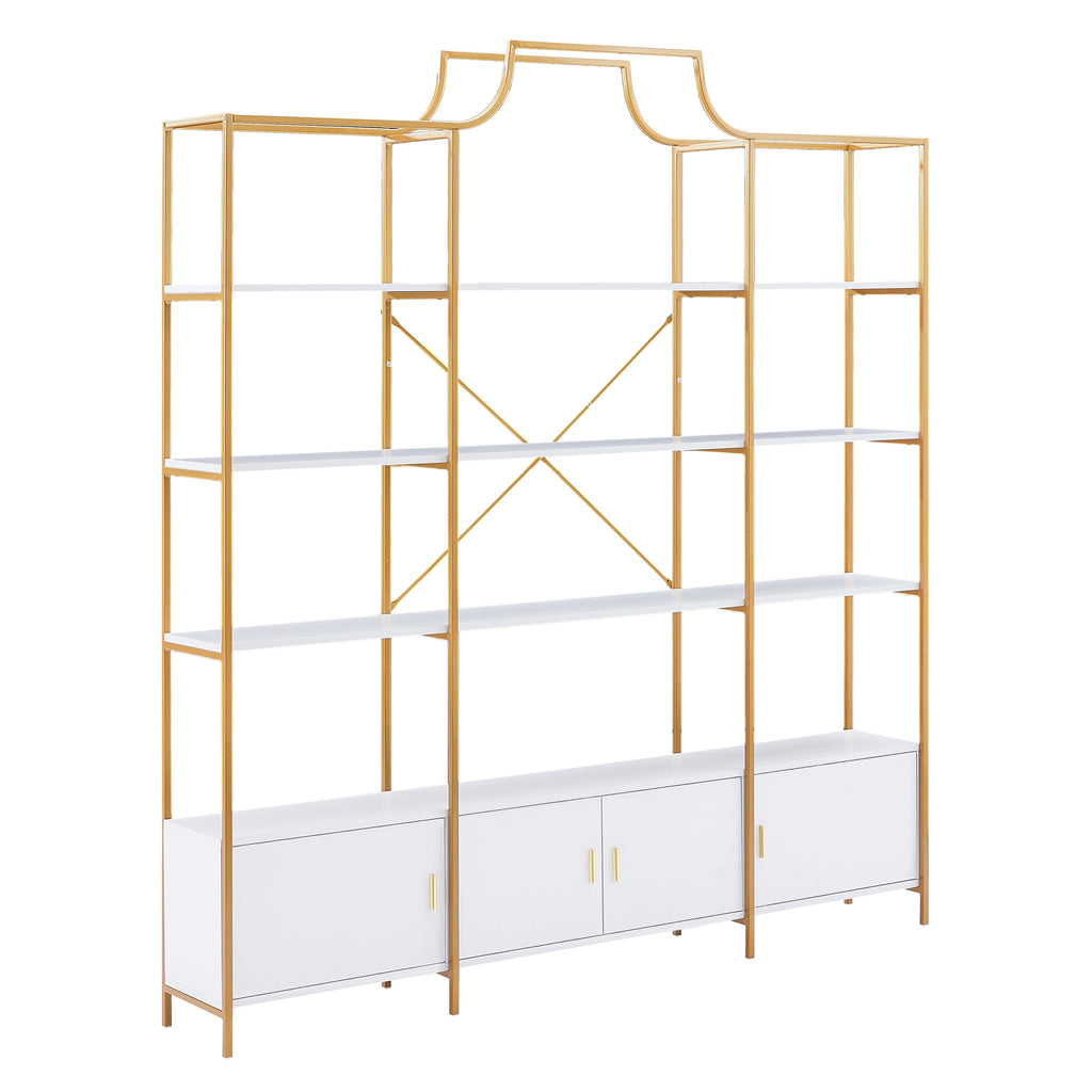 Leoglint 78 Inch 4 Tiers Home Office Bookcase Bookshelf, Storage Cabinet Display Shelf, X Bar Gold Frame