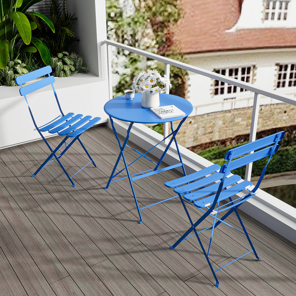 Leoglint 3 Pieces Patio Bistro Balcony Metail Outdoor Chair Table Set-Blue