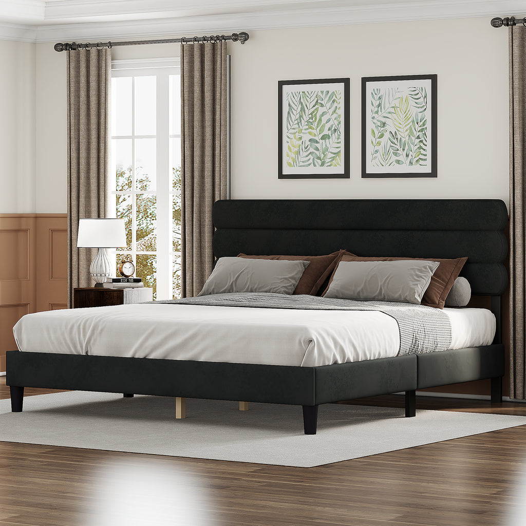 Leoglint King Bed Frame with Headboard,Sturdy Platform Bed with Wooden Slats Support,No Box Spring,Mattress Foundation,Easy Assembly  Dark grey