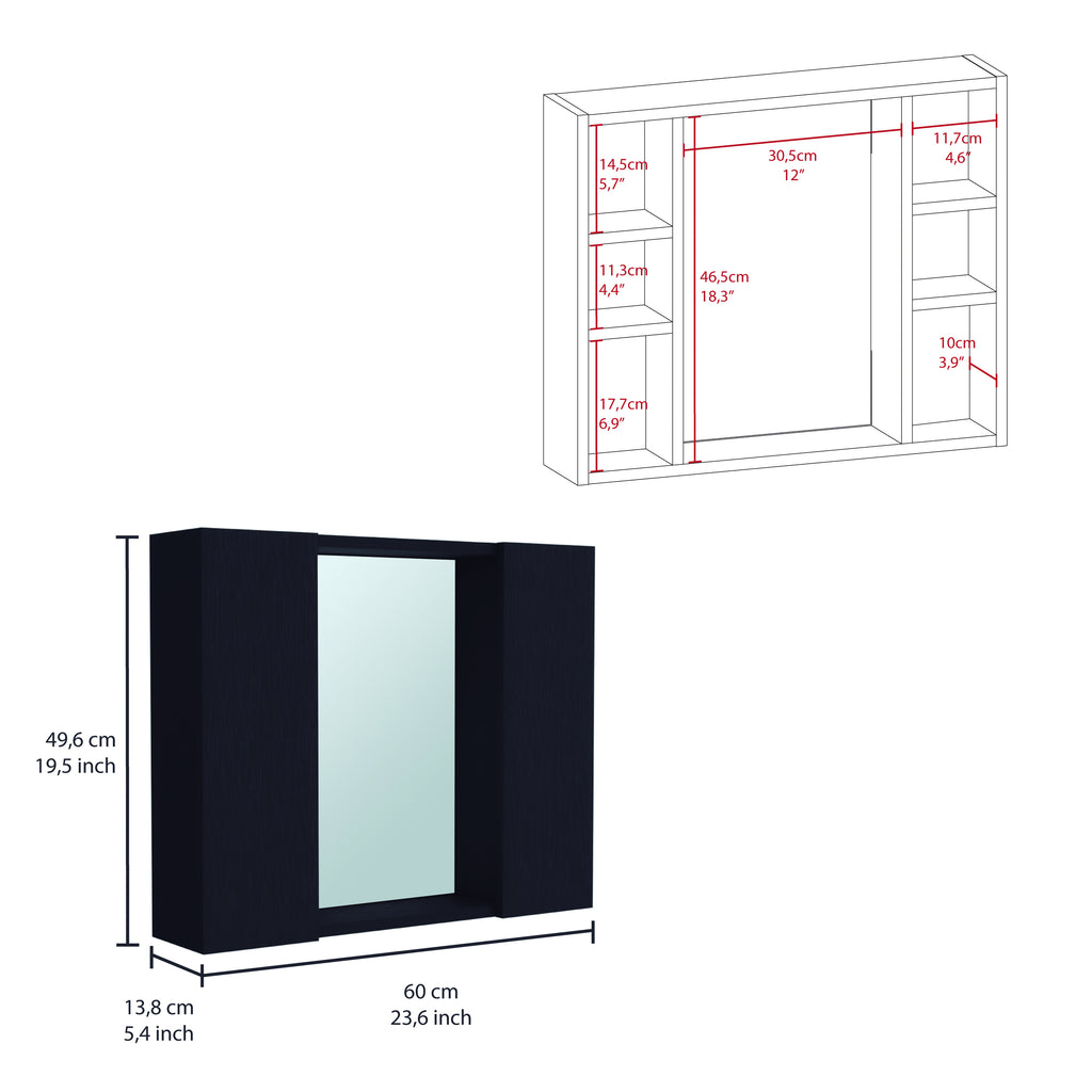 Leoglint Artemisa Medicine Cabinet, Double Door, Mirror, One External Shelf  -Black