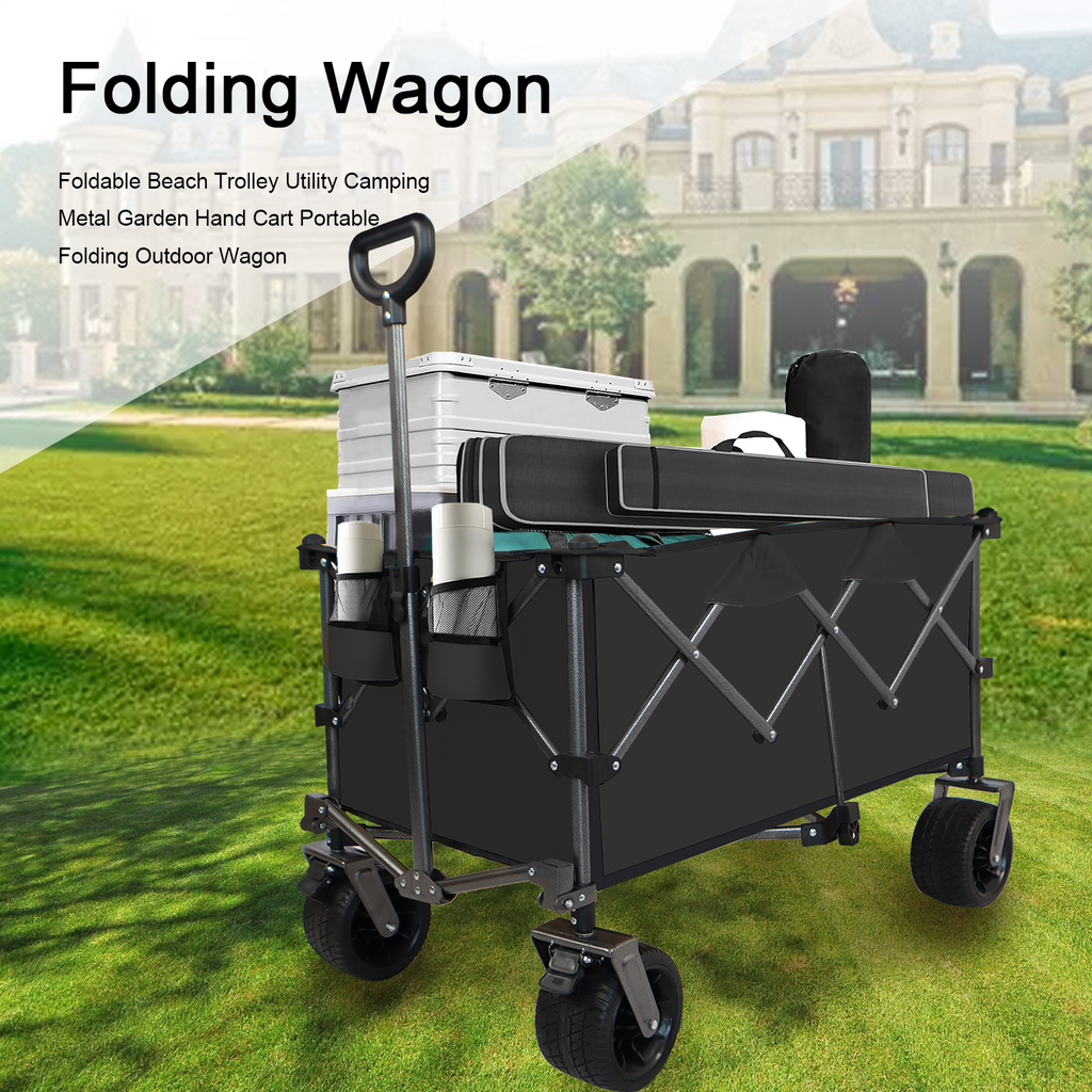 Leoglint Garden cart Collapsible Folding Wagon, Push Pull Foldable Beach Wagon Cart