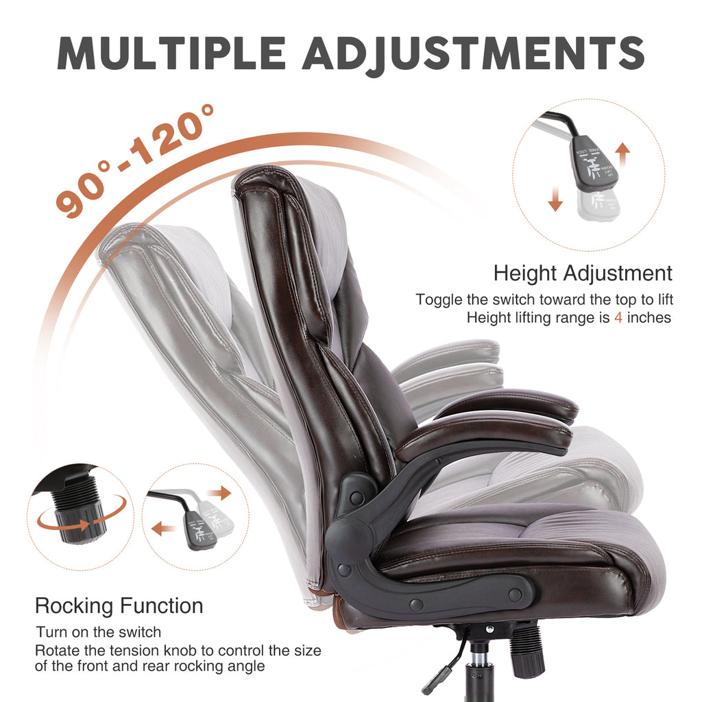 Leoglint Sweetcrispy Executive Office PU Leather  Desk Chair High Back Flip-Up Armrest Adjustable Ergonomic Home Office Chair