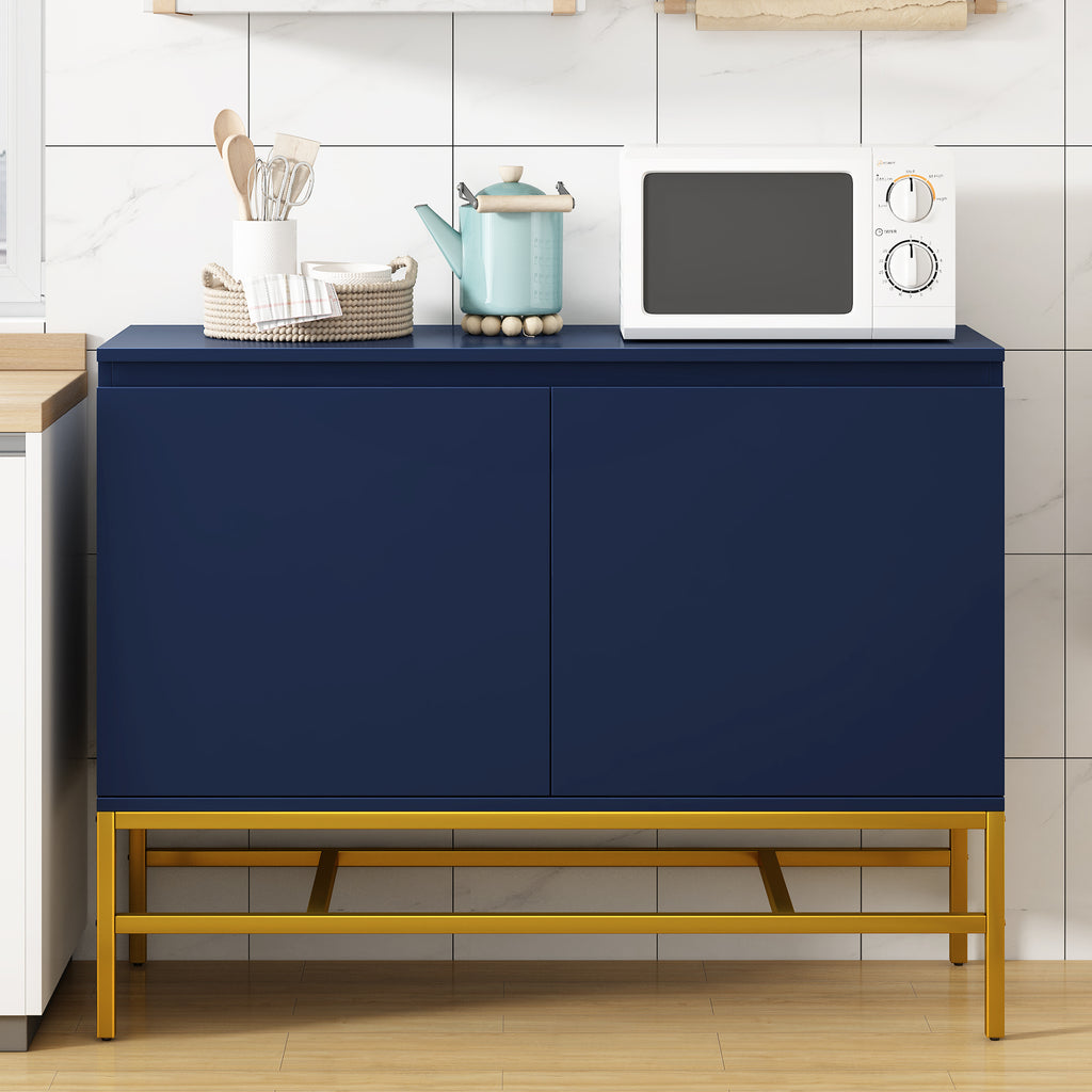 Leoglint TREXM Minimalist & Luxury Cabinet Two Door Sideboard with Gold Metal Legs for Living Room, Dining Room (Navy)